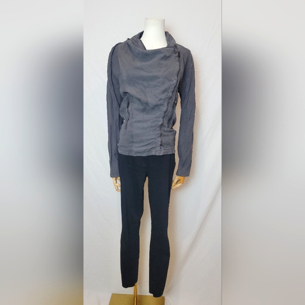 ZARA Blazer Jacket Charcoal Gray Zipper Pockets Asymmetrical Size XS